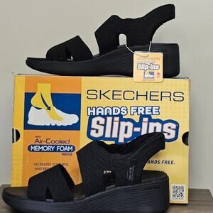 Skechers Women's Slip-ins Pier-Lite - Slip On Strappy Sandals Size 10 Black NWT
